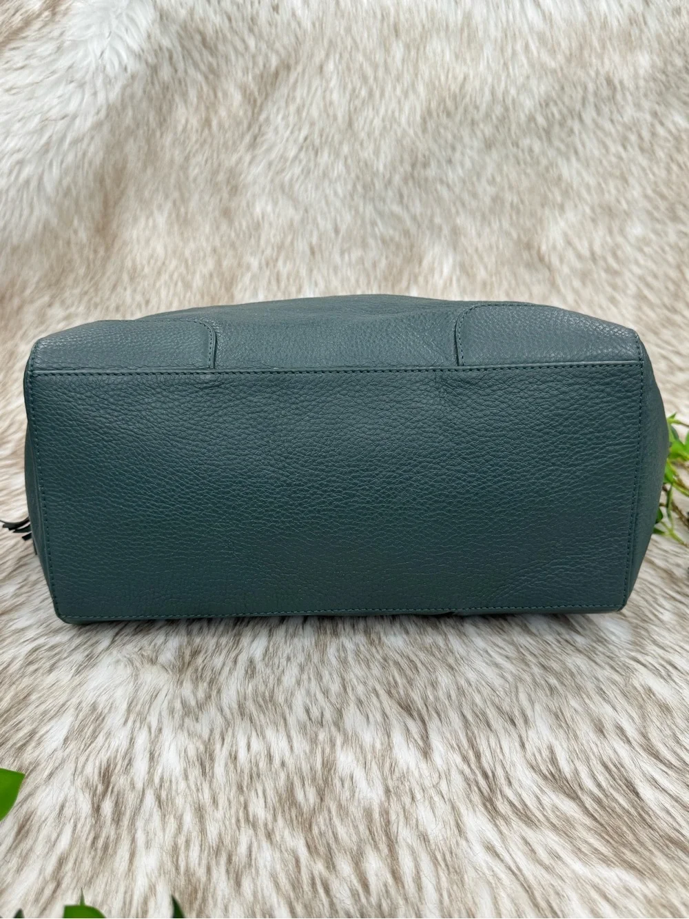Tory Burch Green Pebbled Leather Satchel with Gold Hardware